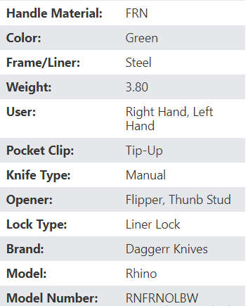 Russian Daggerr Rhino folding  knife black plain blade olive