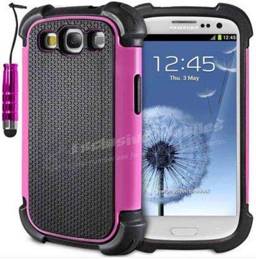 Samsung Galaxy S3 shock proof case cover PINK free screen protector +stylus