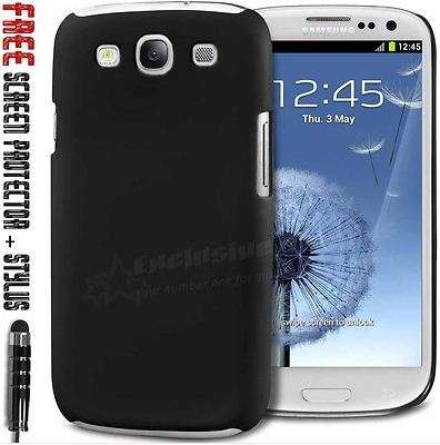 Samsung Galaxy S3 hybrid hard case cover BLACK free screen protector +stylus