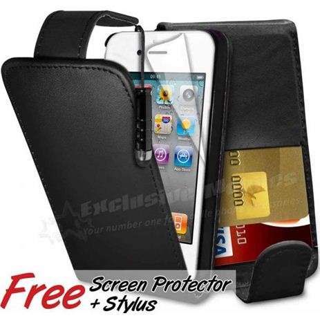 iphone 4 g 4G 4S flip cover+screen protector+stylus BLACK