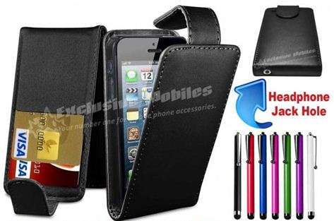 iphone 5 5G flip cover+screen protector+stylus BLACK
