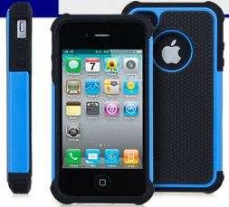 Apple Iphone I4 4S shock proof case cover BLUE free screen protector +stylus