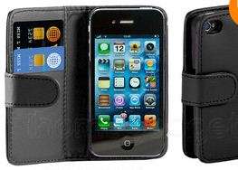 Apple Iphone I4 4S wallet case cover BLACK free screen protector +stylus