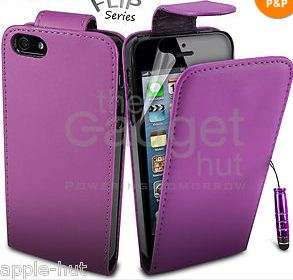 Apple Iphone I5 flip case cover PURPLE screen protector,Stylus+ FREE Cell antennae booster!