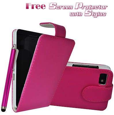 Blackberry Z10 flip case cover PINK screen protector,Stylus+ FREE Cell antennae booster!