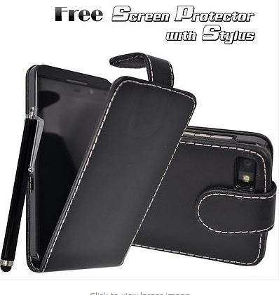 Blackberry Z10 flip case cover BLACK screen protector,Stylus+ FREE Cell antennae booster!