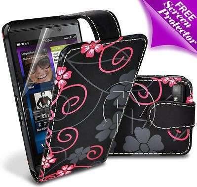 Blackberry Z10 flip case cover BLACK/PINK screen protector,Stylus+ FREE Cell antennae booster!
