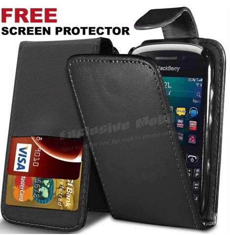 Blackberry 9320 flip case cover BLACK screen protector+ FREE Cell antennae booster!