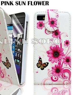 Blackberry BB Z10 flip case cover ,screen pretector,stylus,antenna booster PINK SUNFLOWER