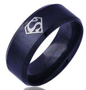 Mens black stainless steel superman ring size 10