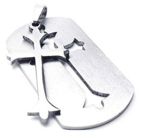 Silver stainless steel stylish cross pendant necklace chain bracelet 2 in 1