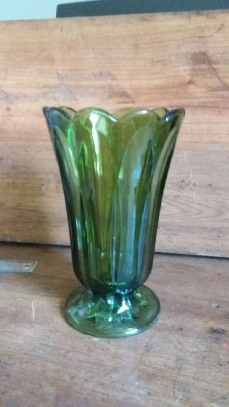 beautiful Vintage Green Glass Vase