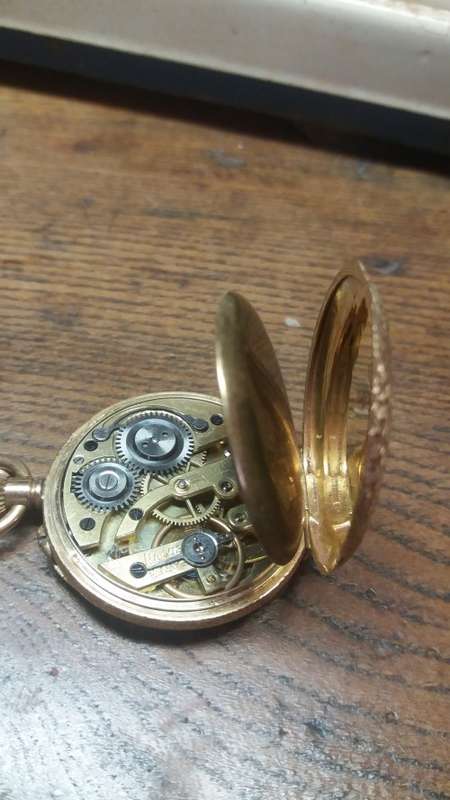14 Carat Gold Pocket watch, Swiss made Cuivan (Needs service not working )