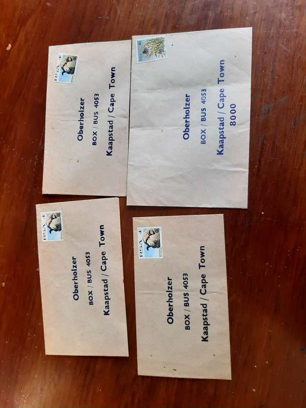 4 x Envelopes with stamps, addressed to Oberholzer