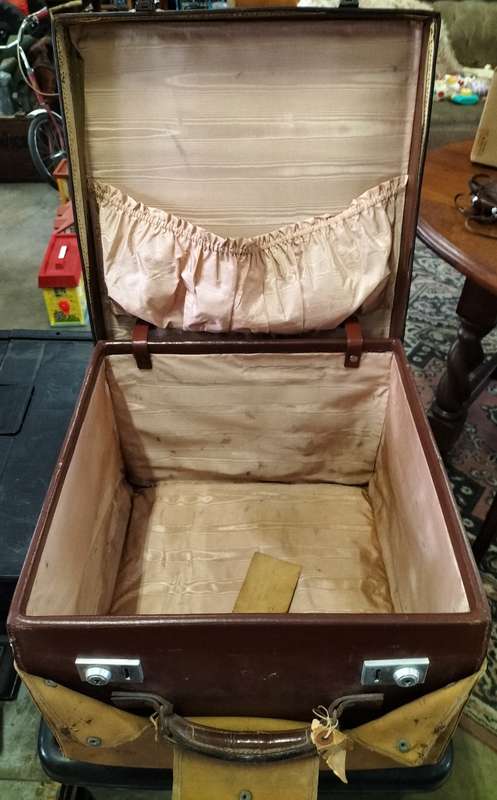Vintage Leather Hat box / case with canvas cover