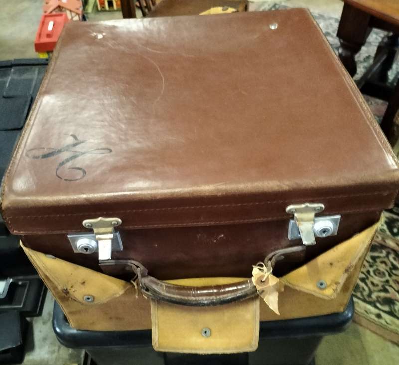 Vintage Leather Hat box / case with canvas cover