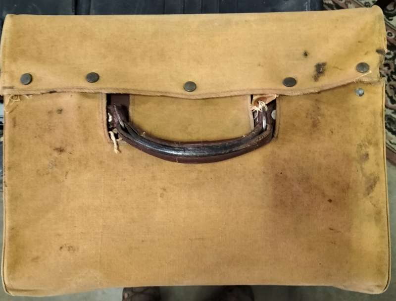 Vintage Leather Hat box / case with canvas cover