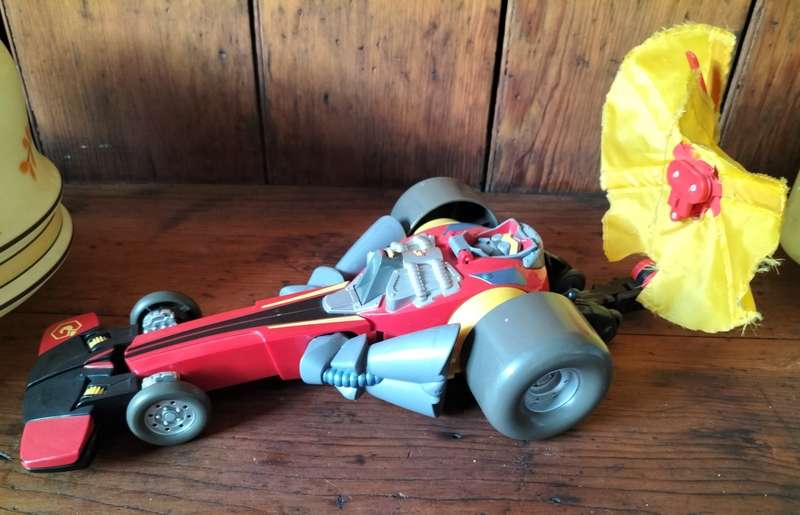 Vintage Playskool (Hasbro) plastic drag racer with parachute
