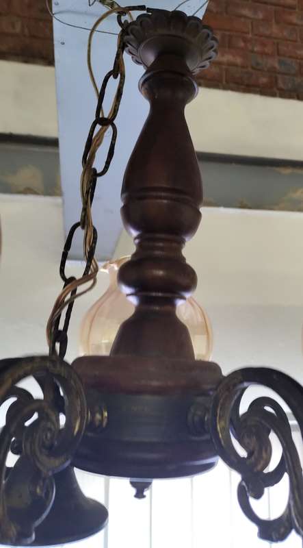 Vintage lampshade / chandelier (x 5 lampshades) - Brass and wood