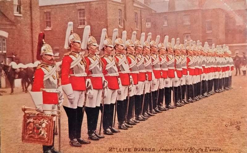 Vintage Post Card - British - 2nd Life Guards - Inspection of King`s Escourt