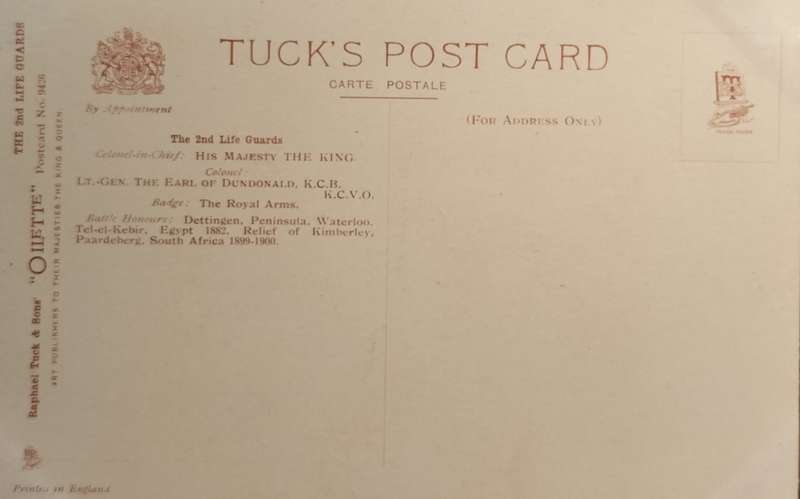 Vintage Post Card - British - 2nd Life Guards - Inspection of King`s Escourt