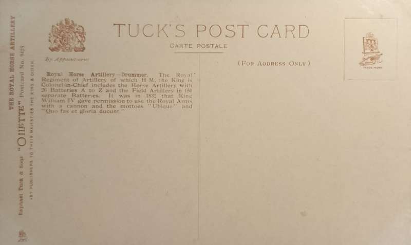 Vintage Post Card - British - Royal Artillery - Drummer