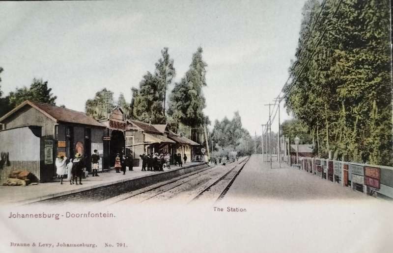 Vintage post card - South Africa - Doornfontein railway station