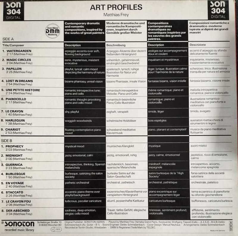 Vintage Vinyl / LP / Record - Matthias Frey - Art Profiles