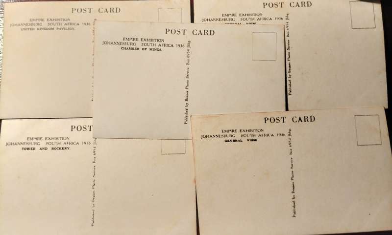 Johannesburg post cards (x 5) - Empire exhibition 1936