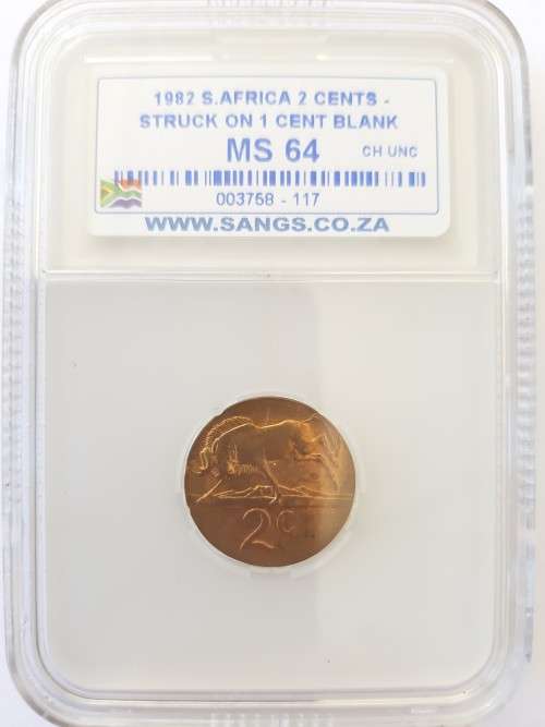 1982 2c struck on 1c blank MS 64
