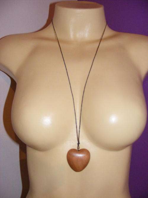 Wooden Heart necklace (black string)