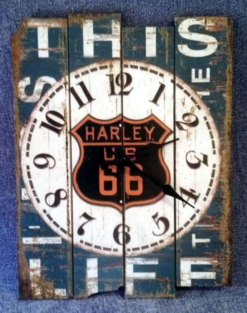 Harley / Route 66 Wooden Wall Clock (29.5x38.5cm)