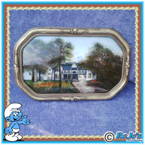 ORIGINAL PAINTING ON BEVELED GLASS IN VINTAGE FRAME