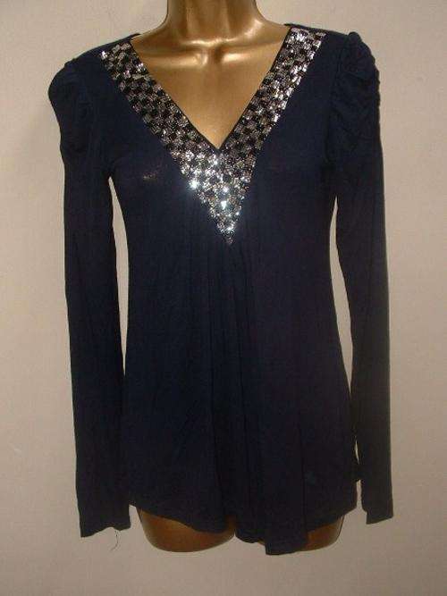 10 / 34 Dark Blue sequin v-neck pleated top