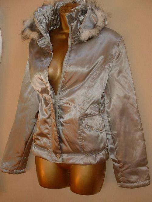 12- 14 / 36 - 38 New ladies silver jacket with lined hood - NO FUR