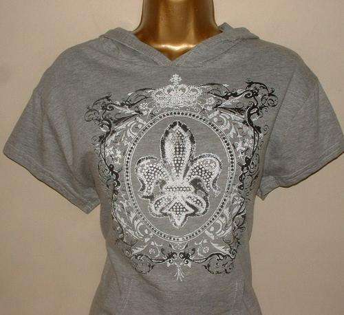 12 / 36 New ladies soft grey diamante short sleeve hoodie top.