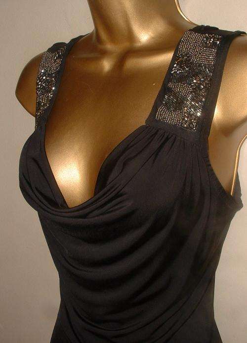 10 - 12 / 34 - 36 New ladies black cowl neck top beaded with gold gems and sequins - One Only