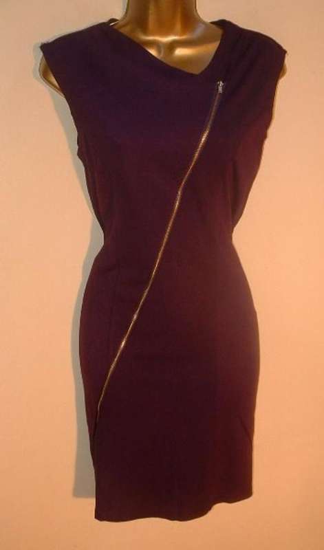 10 - 12 / 34 - 36 New asymetrical PURPLE fitted Zip DRESS