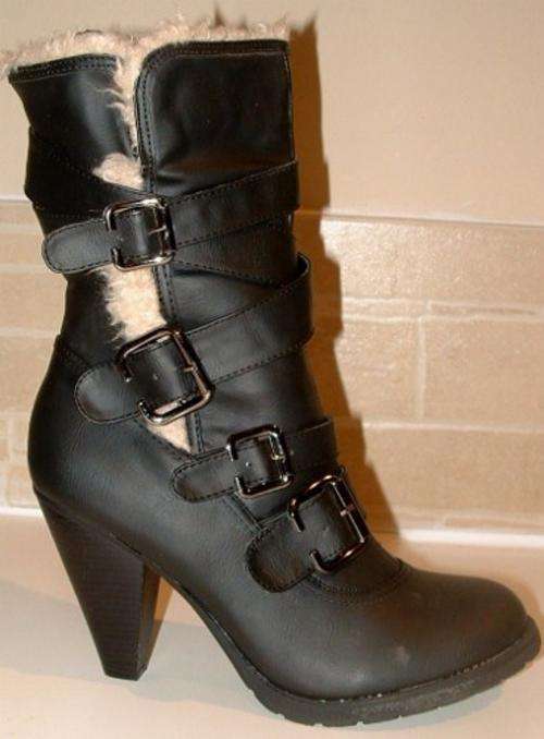 size 7 / 40 or 8 / 41 BLACK ladies new bandage fur boots mid - calf boot.