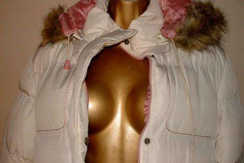 12 / 36 New ladies creamy pink fur lined hood puffer jacket coat