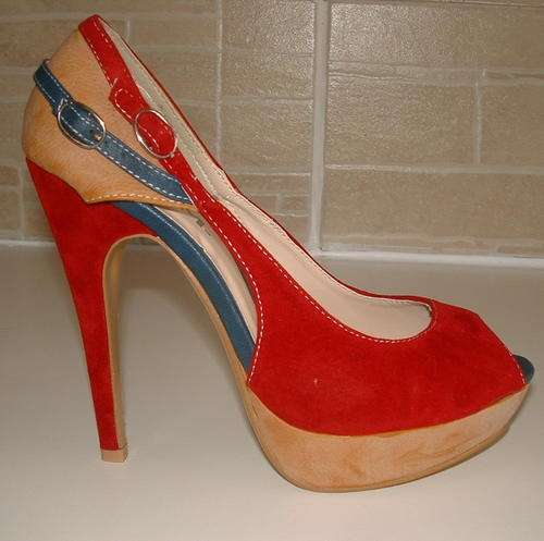 6 / 39 NEW vintage look Boxed Stunning RED BLUE PLATFORM shoes high heels
