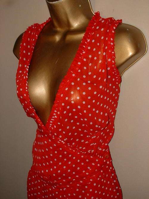 10 / 34 New ladies red polka dot cross over silky look shirt top