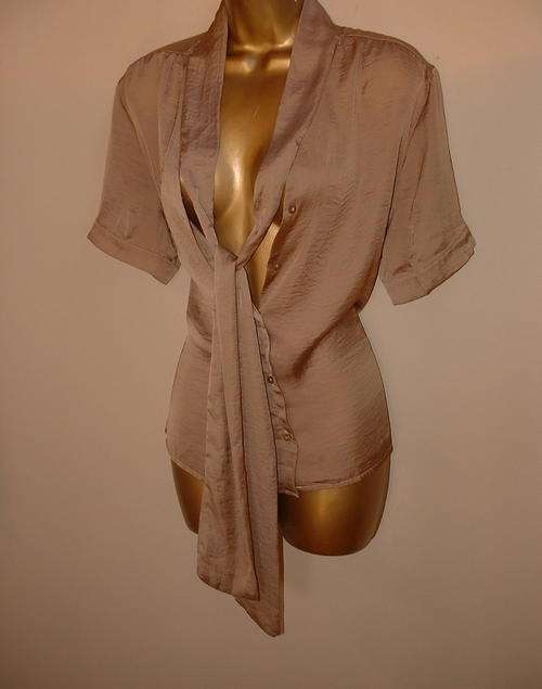 10 / 34 New brown silky feel scarf shirt