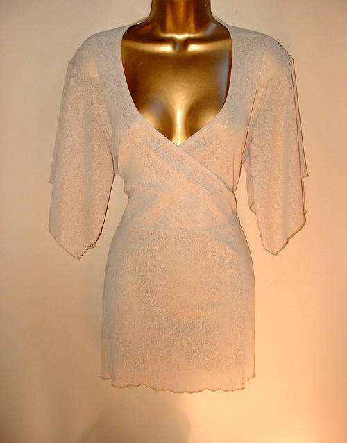 12 - SMALL 14 (38 - 40) new beige mesh floaty stretch with back tie top / shirt