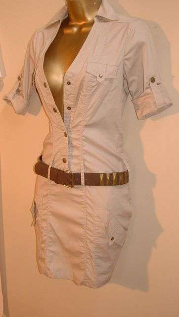 SIZE 10 / SMALL 70 CM WAIST  new safari style beige mini dress with belt - hot!