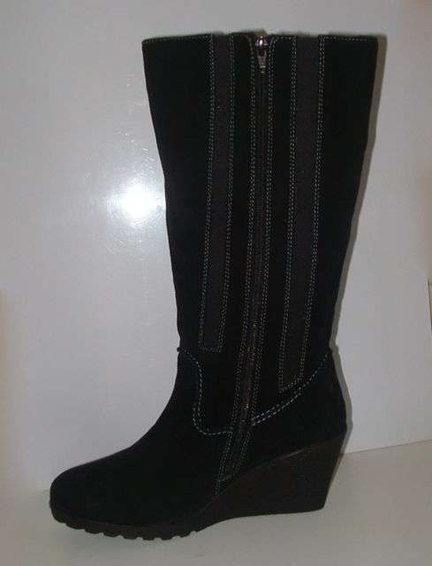 SIZE 9     100%     BLACK SUEDE WEDGE BOOTS   MUST SEE