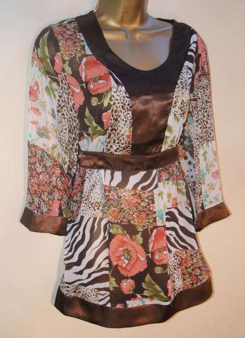 medium 12 Indian silky kaftan shirt, chocolate roses - New Top