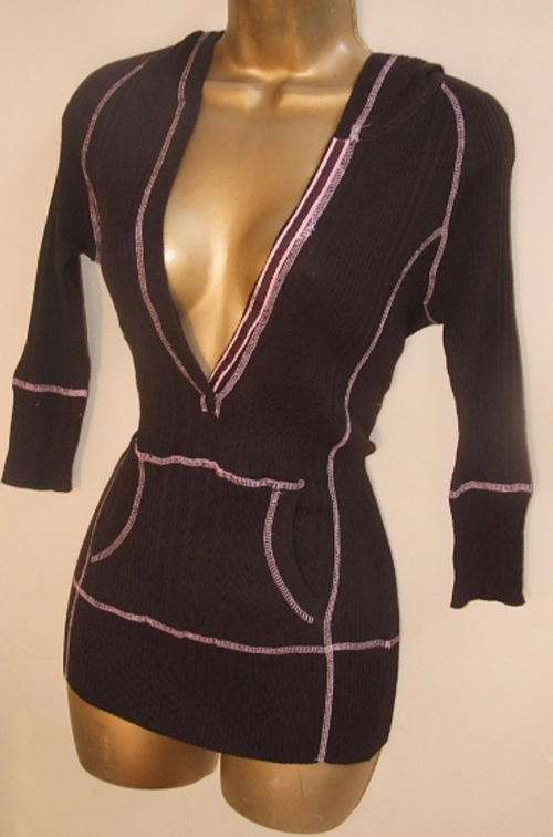12 / 36 New Chocolate with baby pink trim ladies hooodie top.
