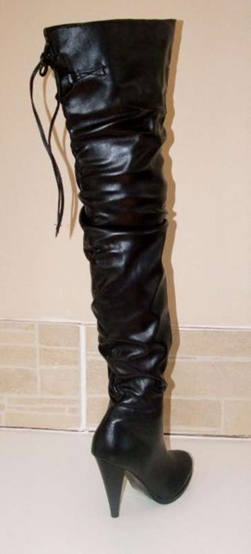 New Ladies Fetish Very Tall Black Boots suede or leather look - size 3, 4, 5, 6, 7, 8