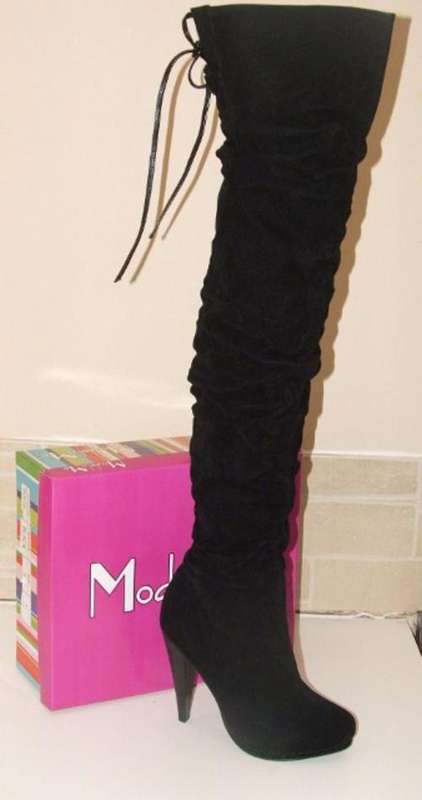 New Ladies Fetish thigh high BLACK OR GREY Boots suede look - size 3, 4, 5, 6, 7, 8